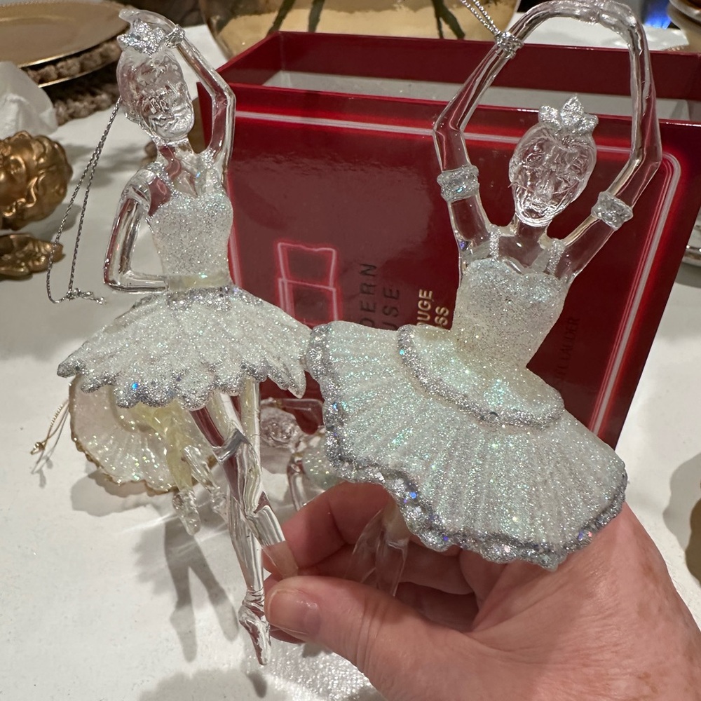 Vintage! Holiday Ballerina Hanging Christmas Ornaments 2 Gold 3 Silver Lot Of 5
